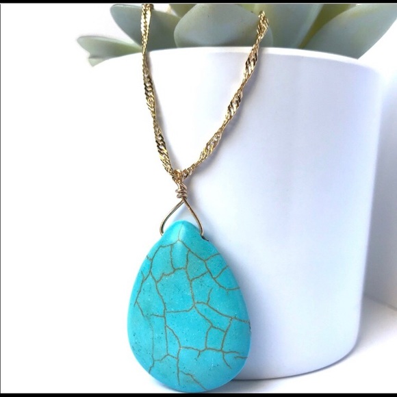 LLK Jewelry - Turquoise simulated stone long women’s boho summer fall necklace